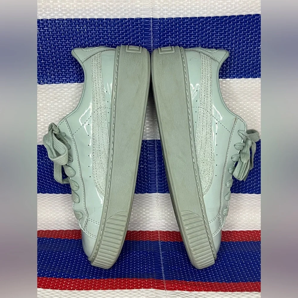 PUMA - Women's Mint Green Leather Basket Platform Sneakers Size 7.5 Shoes Unisex